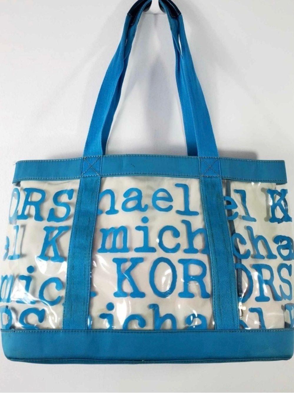 Michael Kors Turquoise Clear Logo Tote beach